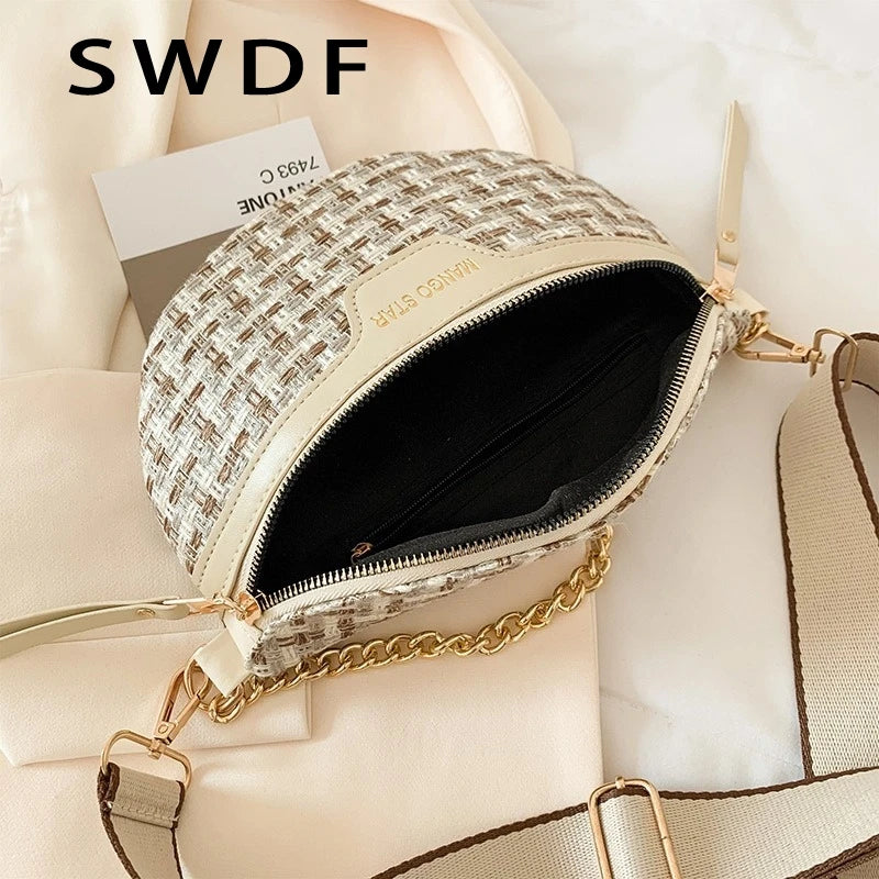 Women's Knitted Waist Packs Weaving Fanny Packs Female Waist Bags