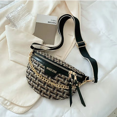 Weaving Fanny Packs Female Waist Bags Wide Strap Crossbody Chest Bags for Women