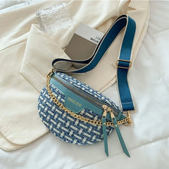 Weaving Fanny Packs Female Waist Bags Wide Strap Crossbody Chest Bags for Women