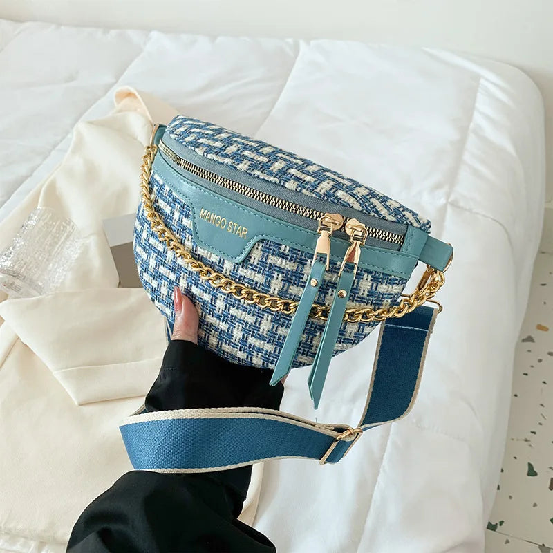 Knitted Waist Packs for Women Weaving Fanny Packs Female Waist Bags