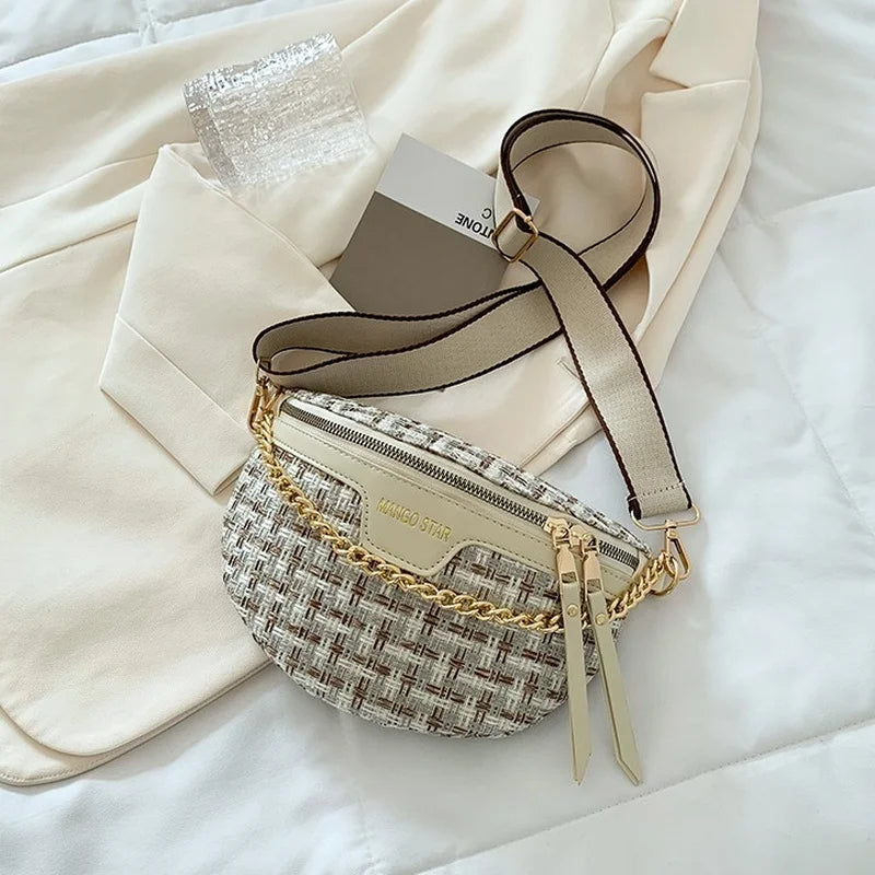 Trendy Knitted Waist Pack for Women - Wide Strap Crossbody Chest Bag