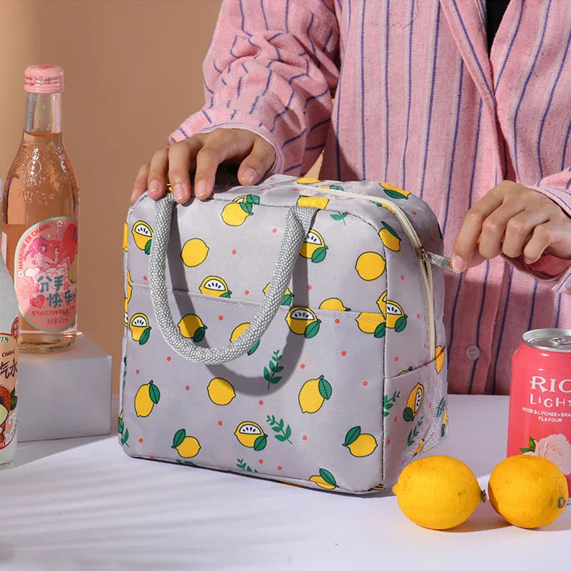 Korea Lemon Waterproof Lunch Bags Women Student Lunch Box