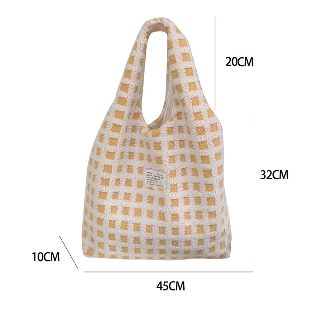 Korea Style Plush Shoulder Handbag Fluffy Tote Faux Lamb Wool Shopping Bag