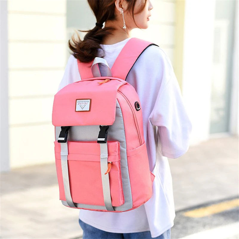 Korea Style Women Casual Backpack Teenager Girls Shoulder Bags Pink