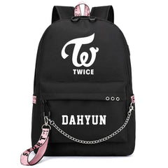TWICE Printing Backpack Women Canvas Mochila Feminina USB Charging