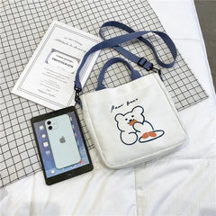 Bear Canvas Shoulder Bag Female Tote Handbag High Capacity Student Diagonal Pack