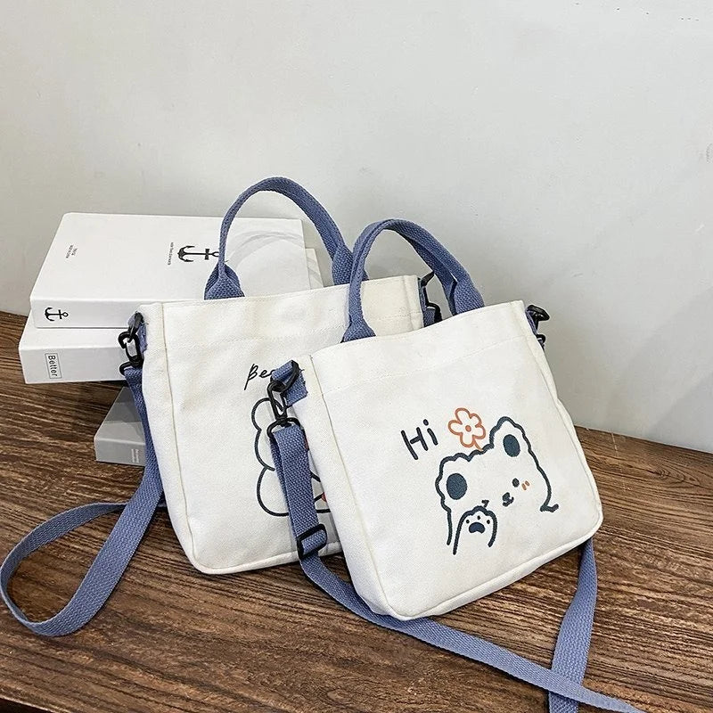 Bear Canvas Bag Female Shoulder Bag Women Tote Bag Girl Diagonal Package Handbag