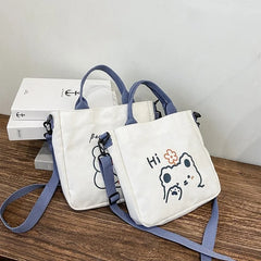 Bear Canvas Bag Female Shoulder Bag Women Tote Bag Girl Diagonal Package Handbag