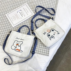 Bear Canvas Shoulder Bag Female Tote Handbag High Capacity Student Diagonal Pack