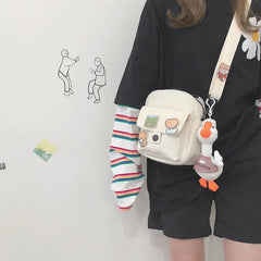 Youth Girls Canvas Crossbody Bag Harajuku Cartoon Shoulder Bag