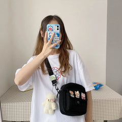 Youth Girls Canvas Crossbody Bag Harajuku Cartoon Shoulder Bag