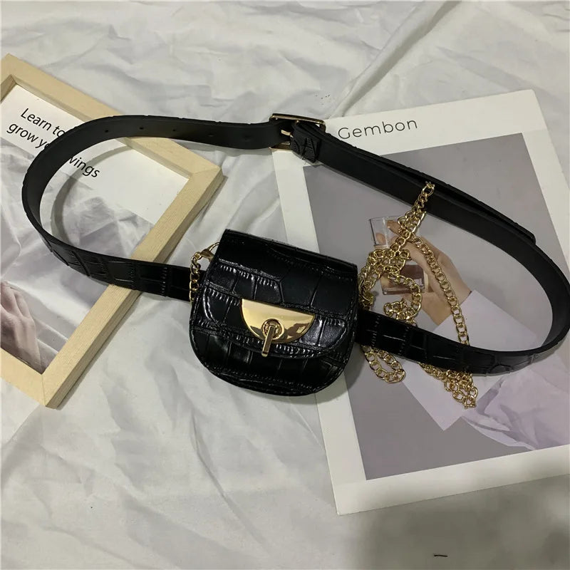 Leopard Print Mini Fanny Pack Chain Messenger Bag