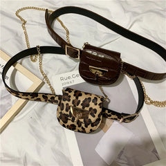 Leopard Print Mini Fanny Pack Chain Messenger Bag