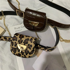 Leopard Print Mini Fanny Pack Chain Messenger Bag