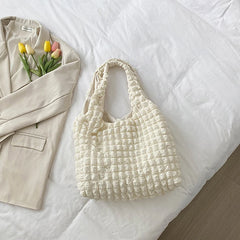 Plaid Shoulder Bag with Cloud Bubble Flower Design