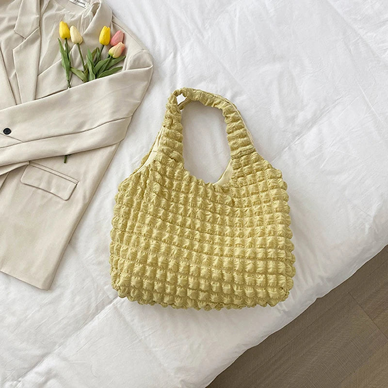 Cloud Bubble Flower Shoulder Bag for Girls Soft Plaid Grocery Handbags