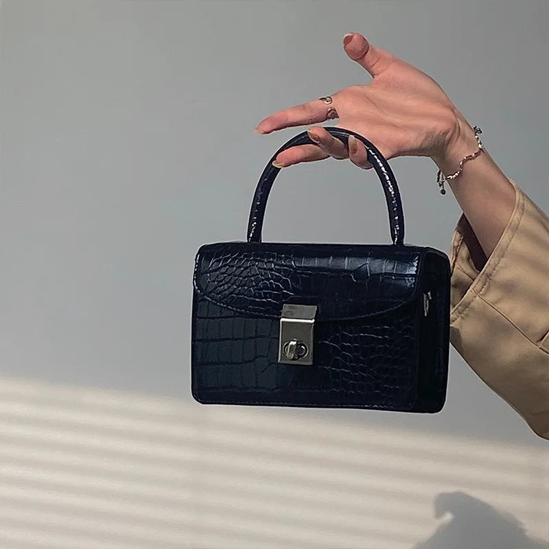 Crocodile Crossbody Bag with Lock Buckle