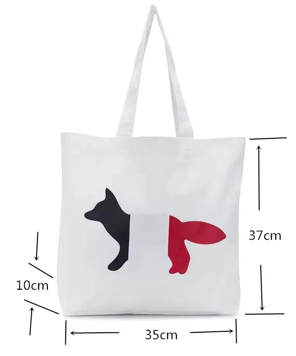 Fox Print Canvas Tote Bag Women Shoulder Handbag Large Shopping Bag