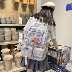 Japanese Plaid Style Nylon Backpack - Schoolgirl Campus Schoolbag