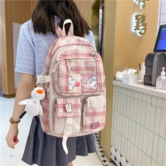 Japanese Plaid Style Nylon Backpack - Schoolgirl Campus Schoolbag