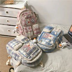 Japanese Plaid Style Nylon Backpack - Schoolgirl Campus Schoolbag