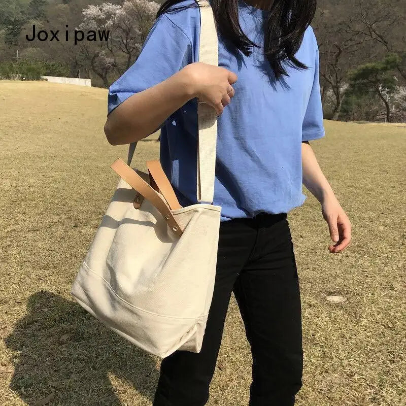 Large Canvas Tote Bag Women Solid Shoulder Handbag Casual Purse