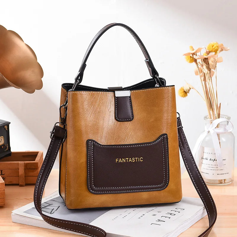 PU Leather Bucket Bags For Women Small Shoulder Messenger Bag