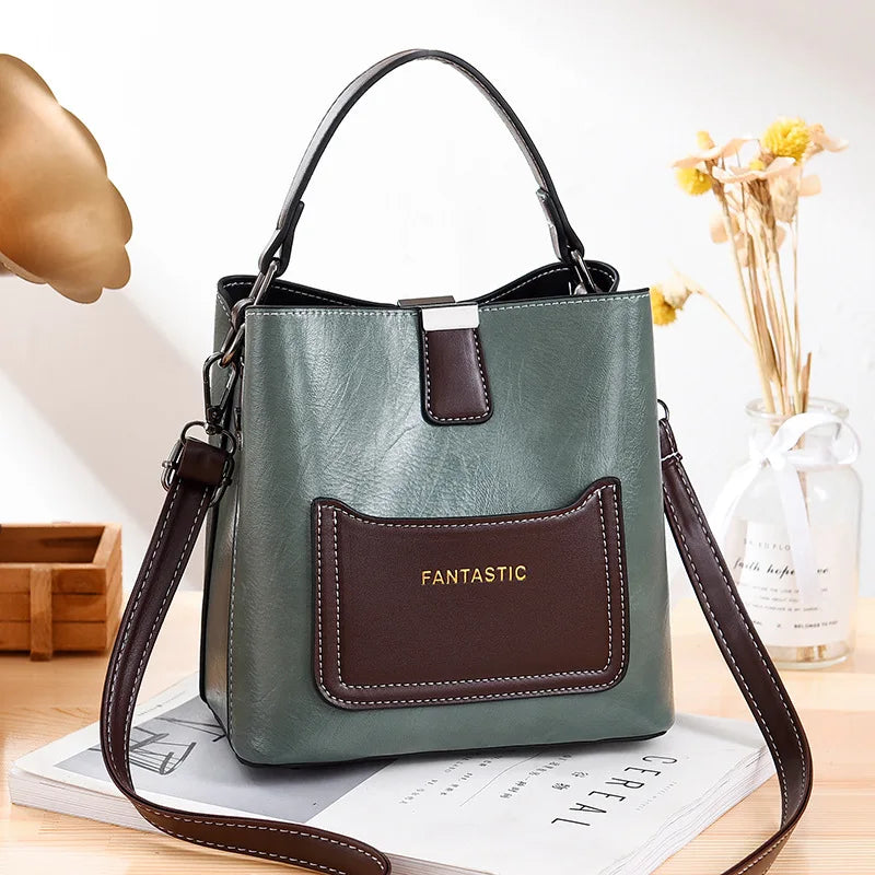 PU Leather Bucket Bags For Women Small Shoulder Messenger Bag