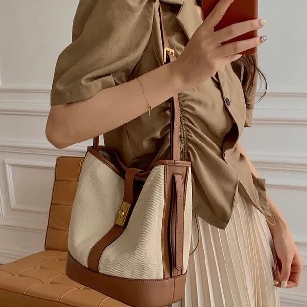 Canvas Bucket Shoulder Bag Large Capacity Crossbody Bag