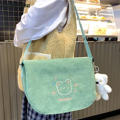 Japanese Corduroy Shoulder Bag Waterproof Student Schoolbag