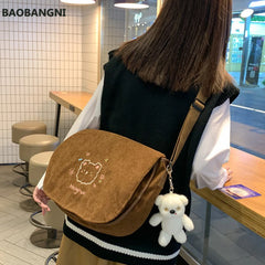 Japanese Corduroy Shoulder Bag Waterproof Student Schoolbag