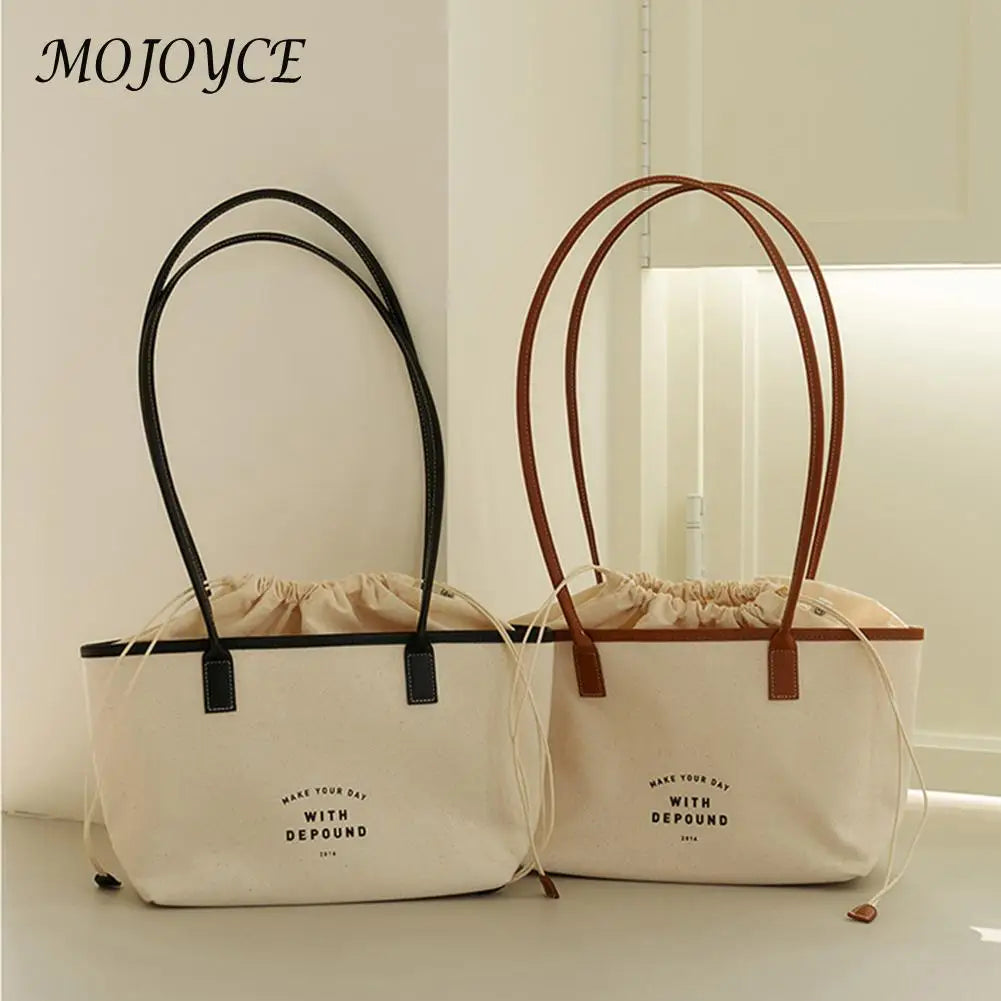Canvas Tote Ladies Drawstring Shopping Bag Purse for Women