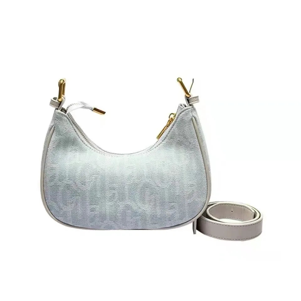 Lady Denim Underarm Bag Leather Handle Monogram Shoulder Bag