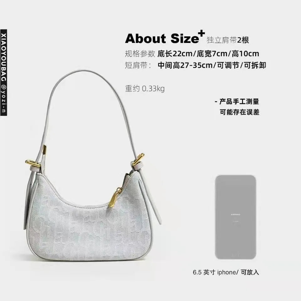 Lady Denim Underarm Bag Leather Handle Monogram Shoulder Bag