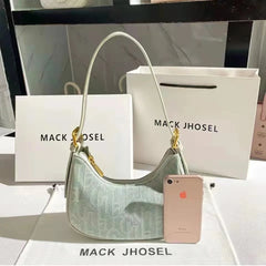 Lady Denim Underarm Bag Leather Handle Monogram Shoulder Bag