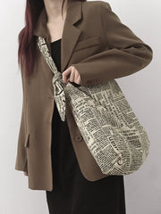Vintage Newspaper Print Canvas Tote Bag for Women