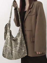 Vintage Newspaper Print Canvas Tote Bag for Women