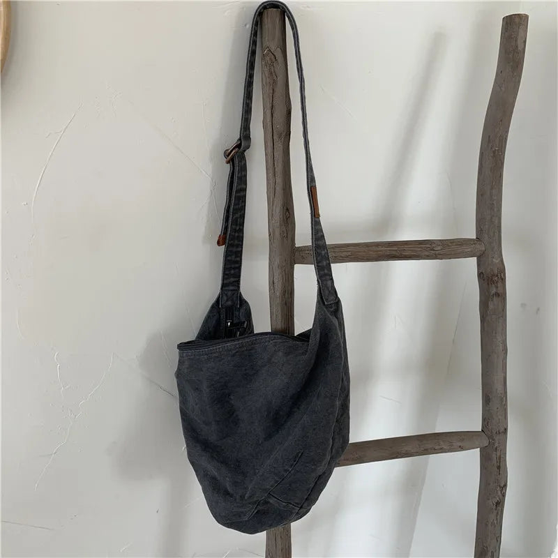 Canvas Shoulder Bag Distressed Zipper Messenger