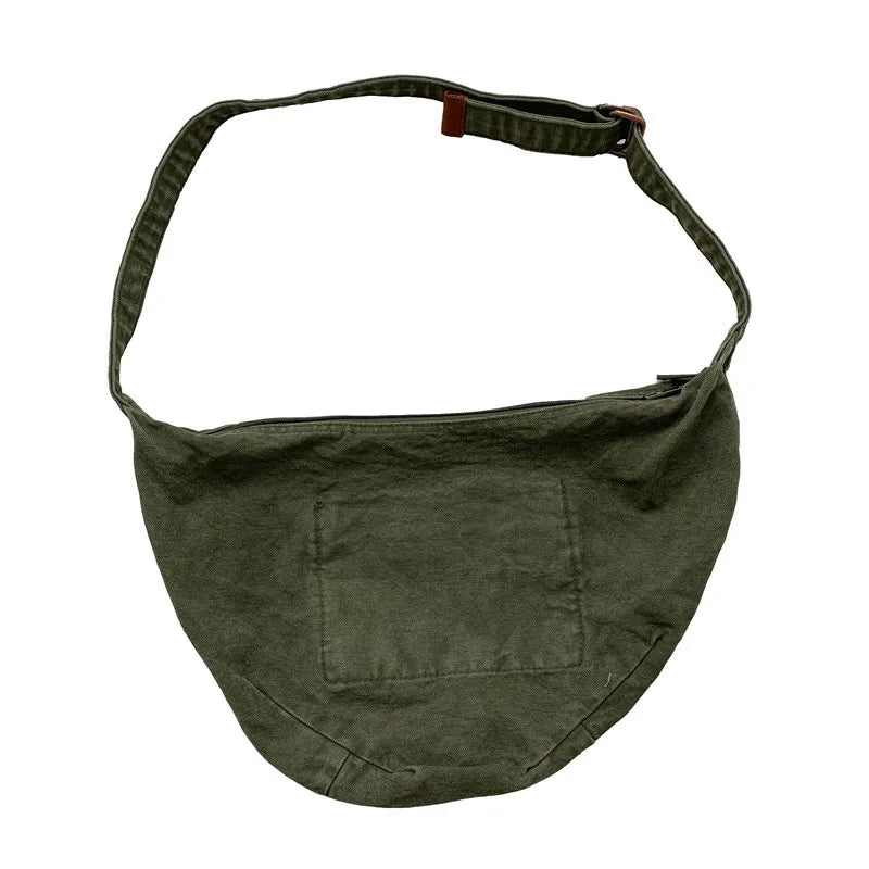 Canvas Shoulder Bag Distressed Zipper Messenger