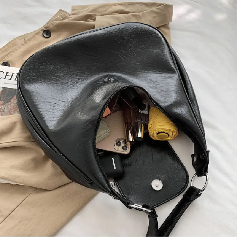 Vintage PU Leather Shoulder Bags Women Large Capacity Ladies Handbags