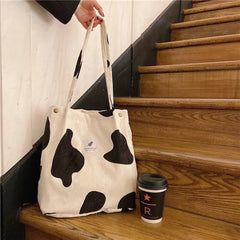 Retro Floral Print Corduroy Shoulder Bag Young Girls Casual Handbag