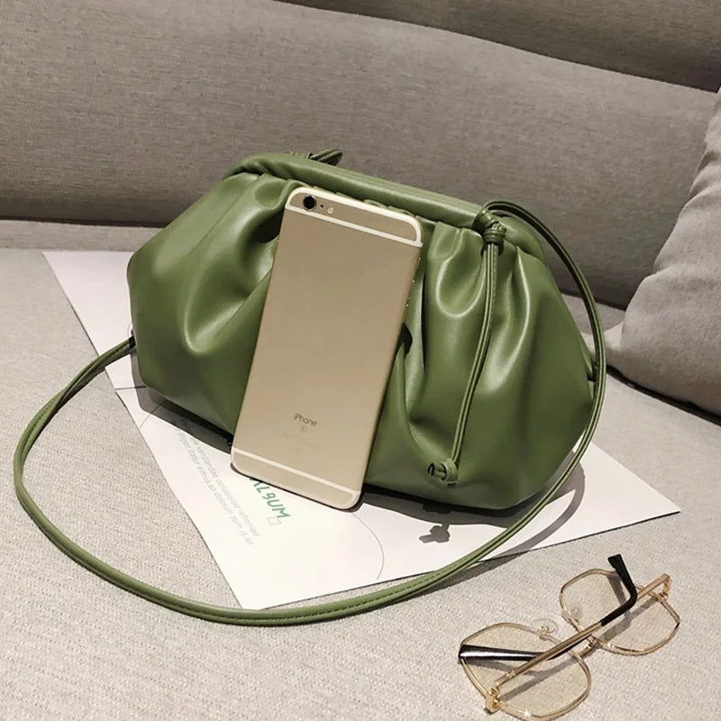 Pleated Crossbody Bag Soft-Faced PU Shoulder Bag