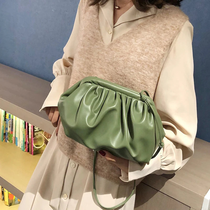 Pleated Crossbody Bag Soft-Faced PU Shoulder Bag