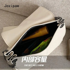 Vintage Lattice Chain Handbag Women PU Leather Shoulder Bag