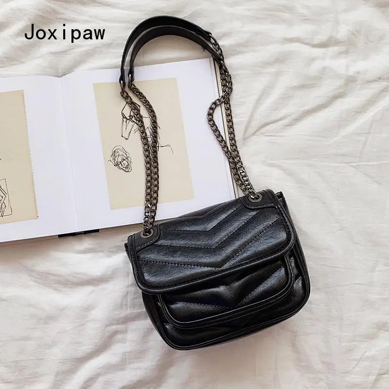 Vintage PU Leather Crossbody Bag for Women Girl Chain Shoulder Bag