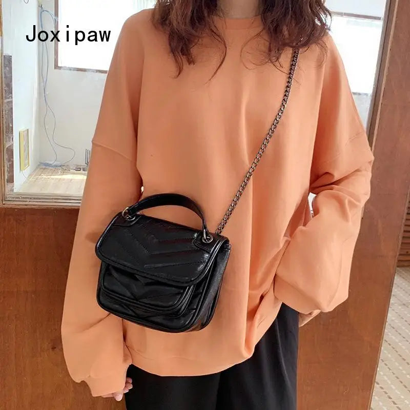 Vintage PU Leather Crossbody Bag for Women Girl Chain Shoulder Bag