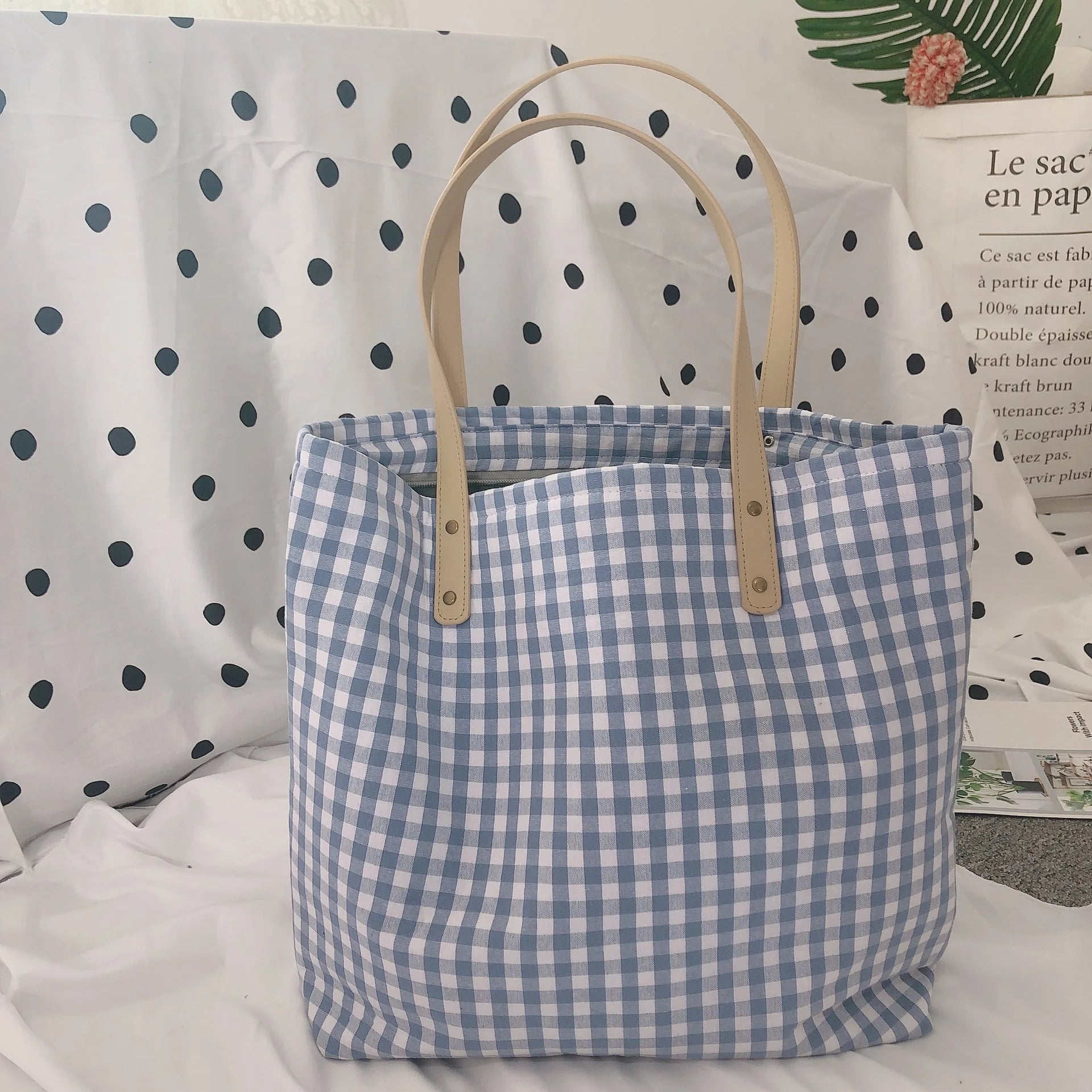 Vintage Plaid Women Large Capacity Tote Bag