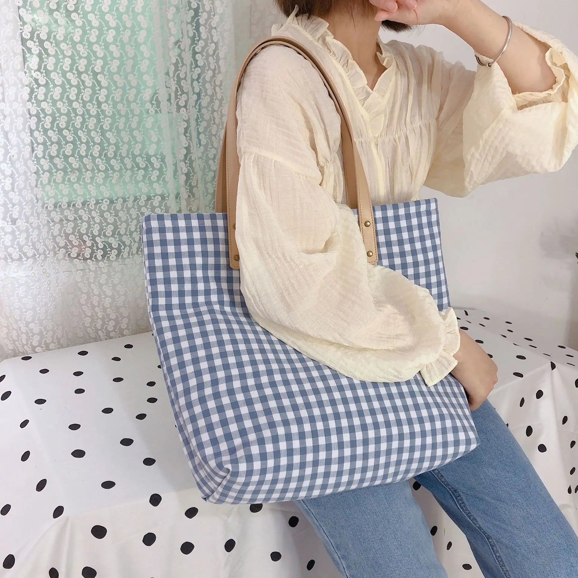 Vintage Plaid Women Large Capacity Tote Bag