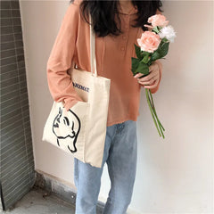 Canvas Shoulder Bag Tote Handbag Large Capacity Shopping Bag for Girls