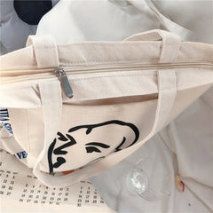 Canvas Shoulder Bag Tote Handbag Large Capacity Shopping Bag for Girls